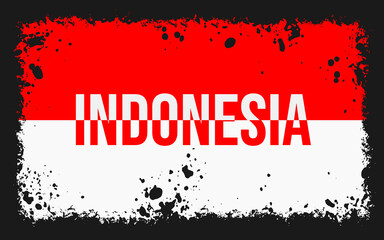 Illustration of the Red and White Indonesian Flag with a grunge concept.