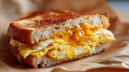 Golden egg sandwich half opened with light, looks appetizing