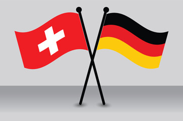 Crossed Flags of Switzerland and Germany. Waving Flags Flat Style. Official Proportion.