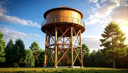 Wooden water tower in a forest