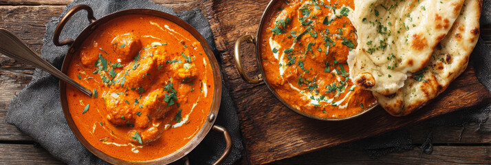 Flat lay of Indian butter chicken makes mouth wateringly delectable