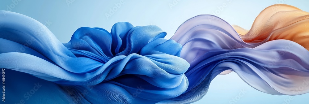Poster abstract flowing fabric waves on a soft gradient backdrop with graceful movement and shapes