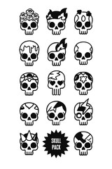 Black Skull Illustration Set with 14 Unique Designs Featuring Flames, Stars and Roses for Tattoo Art and Gothic Graphic Design

