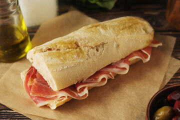 A spanish bocadillo sandwich with jamon