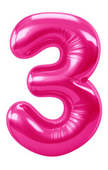 Number three png pink  3D balloon, transparent background