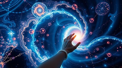 Cosmic vortex reaching with glowing celestial spheres image