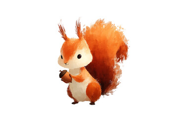 Adorable cartoon squirrel holding an acorn.
