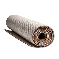 Rolled beige yoga mat pilates exercise fitness gym workout equipment home studio flooring accessory prop 100 character