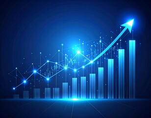 Abstract Financial Growth: Ascending Glowing Line Graph. Optimistic Investment, Market Success & Economic Progress