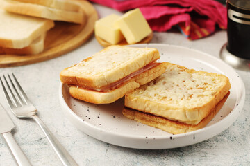 A Croque monsieur sandwich, traditional dish of French cuisine