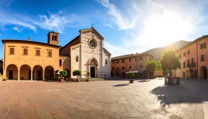 Fototapeta premium Picturesque Italian town square with historic architecture and bright sunny day