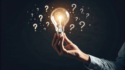 Hand Holding Light Bulb with Glowing Question Marks Around It
