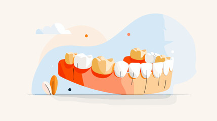 Obraz premium Dental teeth model in playful style with soft colors and clouds 