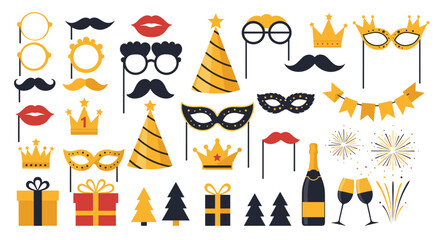 Collection of festive party photo booth props for celebrations and special occasions