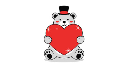 Obraz premium Adorable cartoon polar bear adorably holding a large sparkling red heart