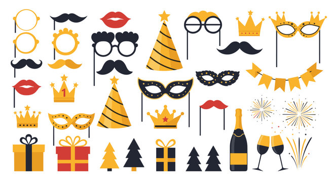 Collection of festive party photo booth props for celebrations and special occasions