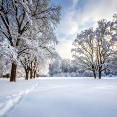 Fototapeta premium Snowy winter landscape with trees (1)