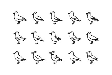 Seagull Illustration: A flock of stylized seagulls depicted in a graphic, minimal style. Clean lines, iconic shapes.