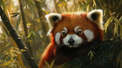 Obraz premium Playful Red Panda in Bamboo Grove
