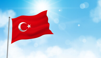 Türkiye (Turkey) Flag on Sky blue for celebrating Turkey national days,15 July Democracy Republic of Turkey.30 August Victory Day,The official national Turkish flag with white star and crescent