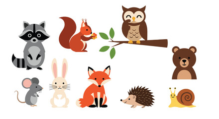 Cute woodland forest animals collection nature wildlife creatures art