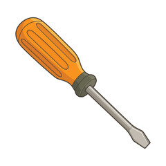 Cartoon flathead screwdriver with an orange handle, used for construction