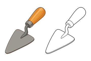 Cartoon illustration of construction trowel, one colored and one in line art.