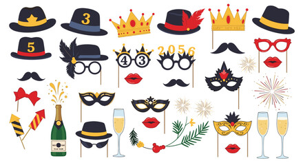 Collection of festive party photo booth props for celebrations