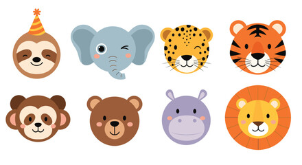 Fototapeta premium Cute cartoon animals safari party animals zoo babies jungle pets