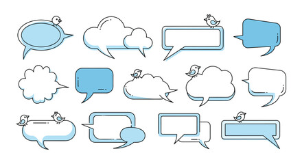 Obraz premium Collection of speech bubbles with birds sitting on them