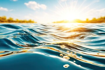 Sunlit water waves lapping gently