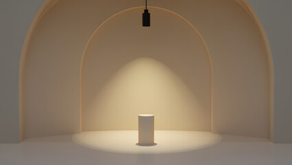 Minimalist Pedestal Spotlighted in Archway – Modern Neutral Interior Display