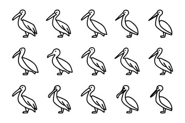 Pelican Pattern: A grid of stylized pelican illustrations, rendered in bold strokes and simple lines, conveying a sense of graphic elegance.