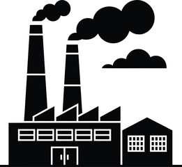 Fototapeta premium Vector Factory Industrial Building: Black Silhouette with Smoking Chimneys.