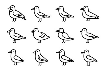 Minimalist Line Art of Various Seabirds: Twelve elegant seabird illustrations in simple line art, offering a versatile graphic resource for design, decor, and digital media projects.