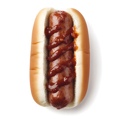 Grilled Sausage in a Bun Topped with Barbecue Sauce