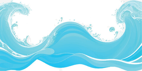 Blue Ocean Wave Illustration with Aqua Splash on White – Clean Vector Ideal for Kids Theme and Summer Design

