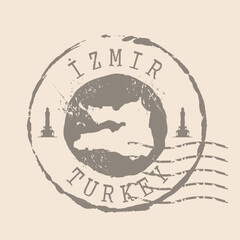 Stamp Postal of  İzmir is city of Turkey. Map Silhouette rubber Seal.  Design Retro Travel. Seal of Map İzmir grunge  for your design.  EPS10
