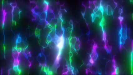 Smooth neon abstract waves gracefully flowing in vibrant shades of blue, green, and purple, creating a futuristic and mesmerizing effect