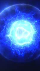 Intense glowing blue energy ring on dark background, resembling a futuristic plasma explosion or portal effect