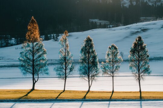Winter landscape with snow-covered trees - Powered by Adobe