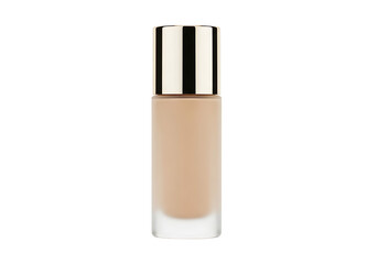 Beige liquid foundation bottle displayed against a black background.