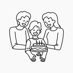 Family celebrating son's birthday doodle collage element vector