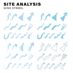wind, landscape architecture site analysis symbol icon element drawing graphic flat isolated vector. urban design element drawing