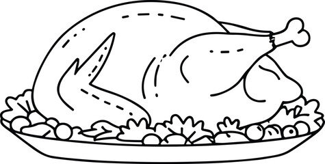 Roast Turkey Line Art Vector – Holiday Meal Outline Illustration
