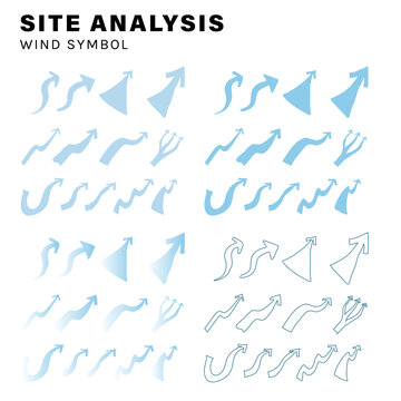 wind, landscape architecture site analysis symbol icon element drawing graphic flat isolated vector. urban design element drawing