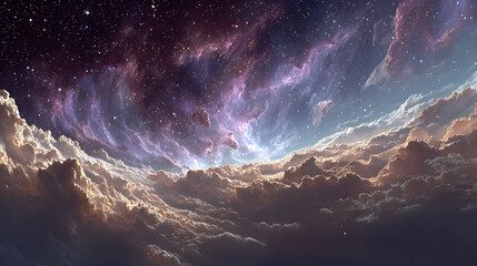 Colorful cosmic nebula in deep space with swirling clouds, HD realistic