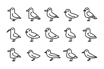 Seagull Icons: A collection of stylized seagull icons arranged on the plane, perfect for design elements or branding.