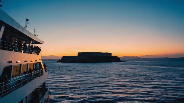 Tourist cruise going to Alcatraz.