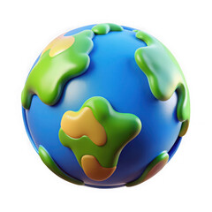 Stylized cartoon earth globe with raised continents and oceans isolated on transparent background